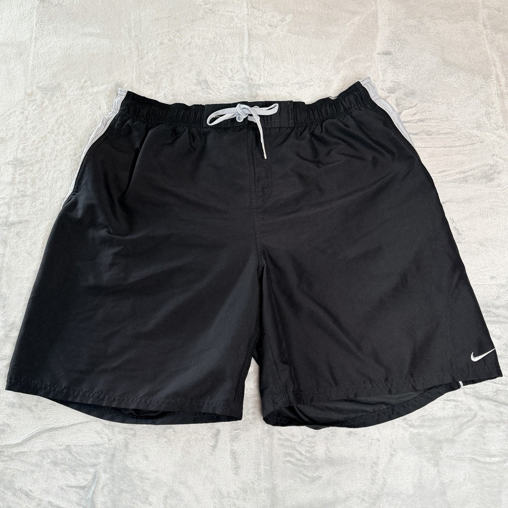Nike Men's Swim Trunks Board Shorts Black White Mesh‎ Lined XXL Drawstring 2XL